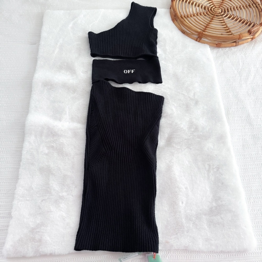 Off-White One Shoulder Boucle Micro Logo Cut-out Midi Dress In Black NEW - Picture 3 of 15